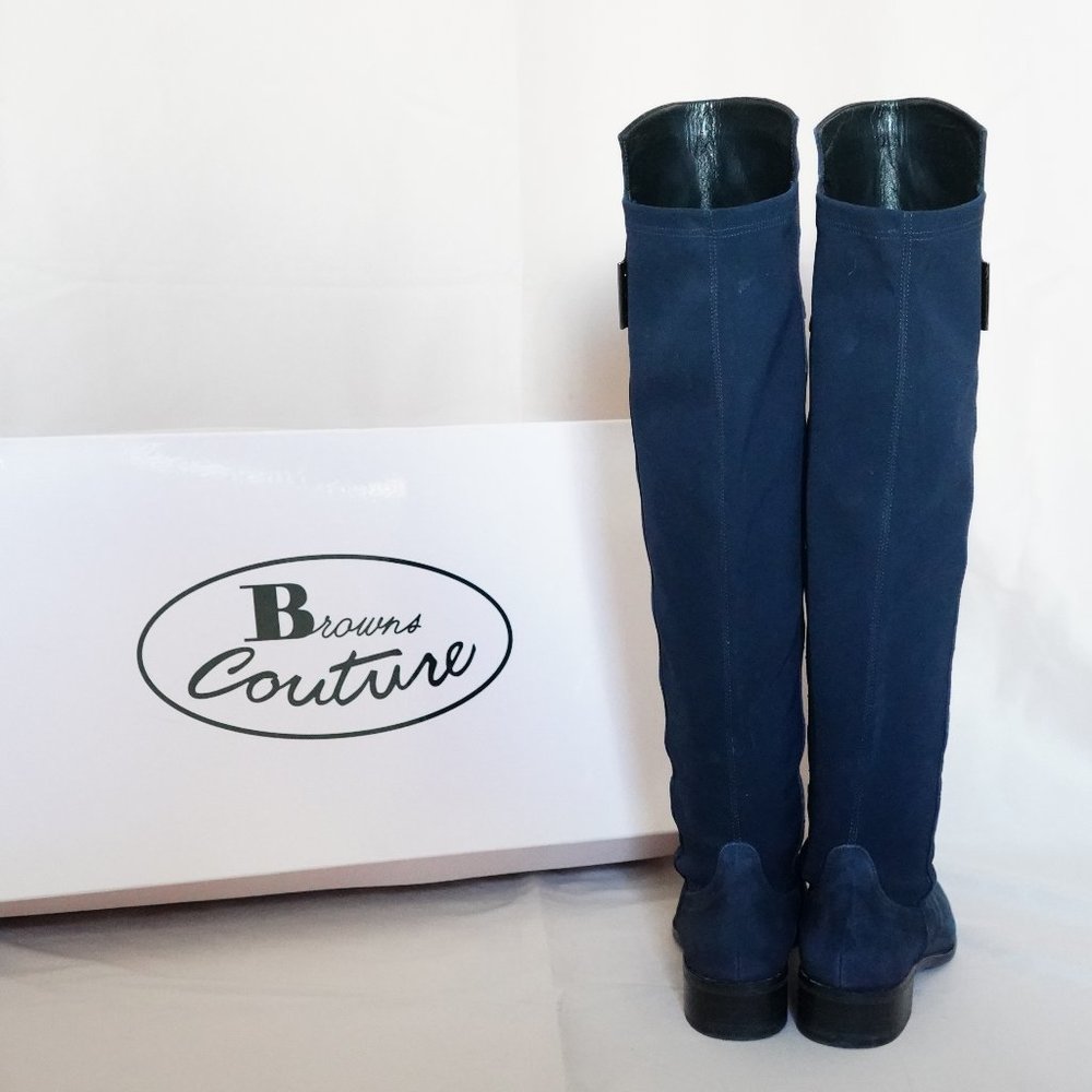 Browns Couture Suede Over-the-knee Boots in Navy - Picture 4 of 11